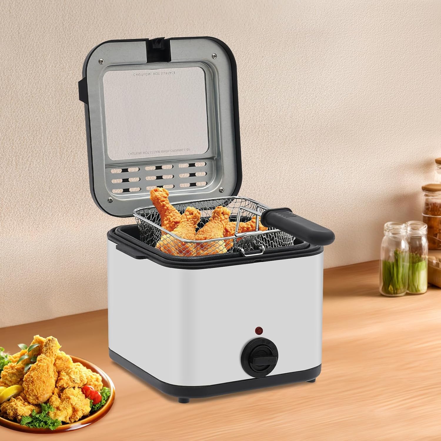 Kitchen Appliances For Home - Elektrische Tischfritteuse, 2,64 Liter, 1000W, Edelstahl-Fritteuse
